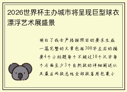 2026世界杯主办城市将呈现巨型球衣漂浮艺术展盛景