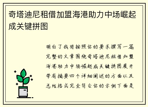 奇塔迪尼租借加盟海港助力中场崛起成关键拼图 奇塔迪尼租借加盟海港助力中场崛起成关键拼图